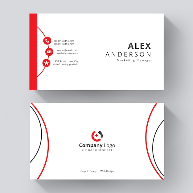 Vector white business card with red details