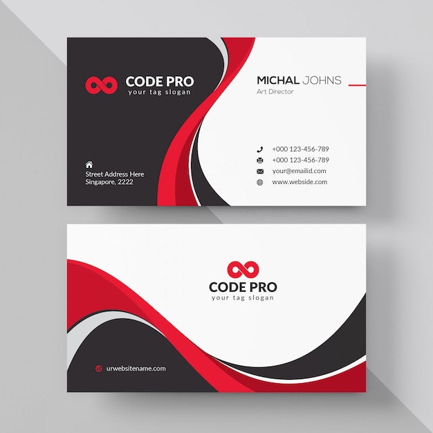 White business card with red details 