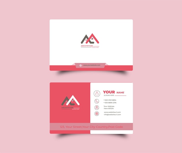 White business card with red details