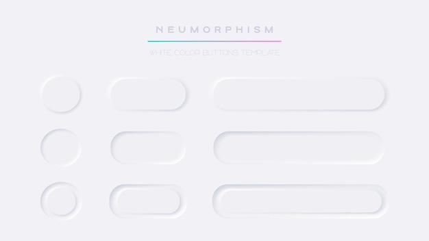 벡터 흰색 버튼 neumorphism 디자인 요소 벡터는 응용 프로그램 또는 웹 디자인을 위한 최신 ui 버튼을 설정합니다.