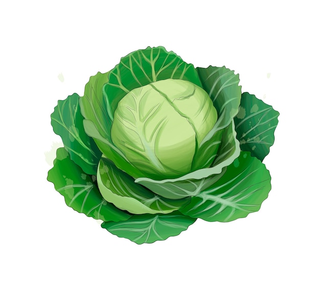 White cabbage from multicolored paints Splash of watercolor colored drawing realistic