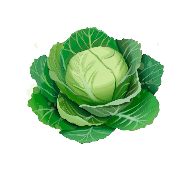 White cabbage from multicolored paints splash of watercolor colored drawing realistic