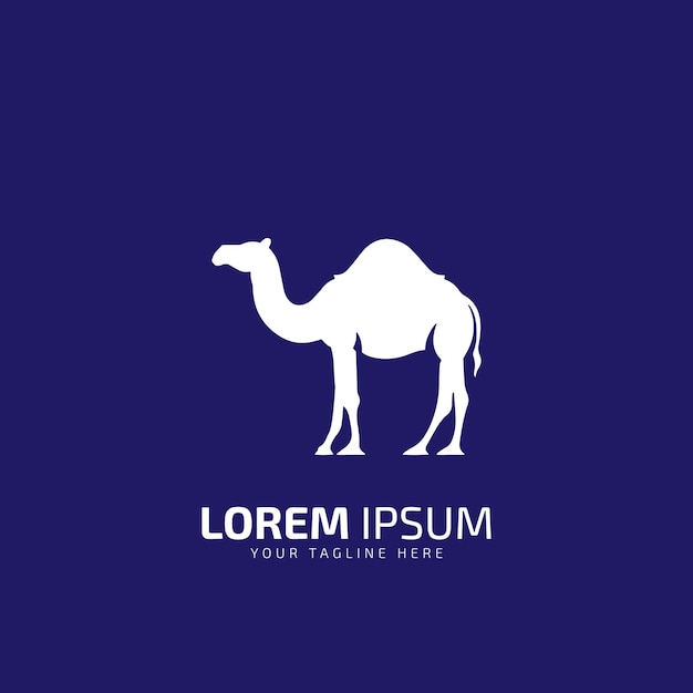 White camel illustration animal logo silhouette on blue background