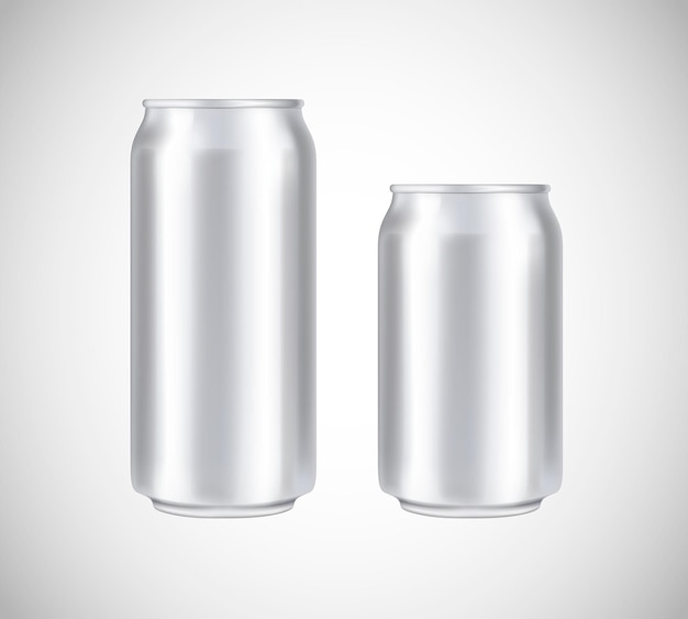 Vector white can front view can vector visual 330 and 500 ml for beer lager alcohol soft drink