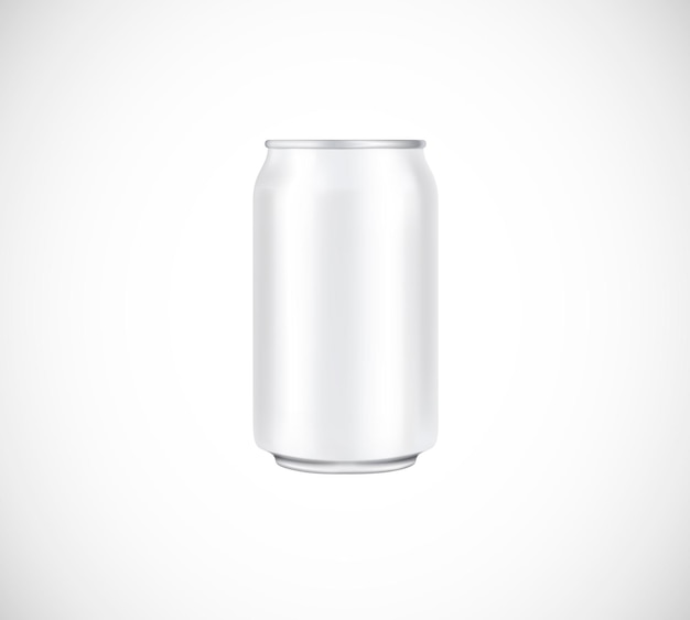 Vettore vista frontale della lattina bianca visiva vettoriale in lattina da 330 ml per la pubblicità di bevande analcoliche di birra lager, bevande alcoliche e soda