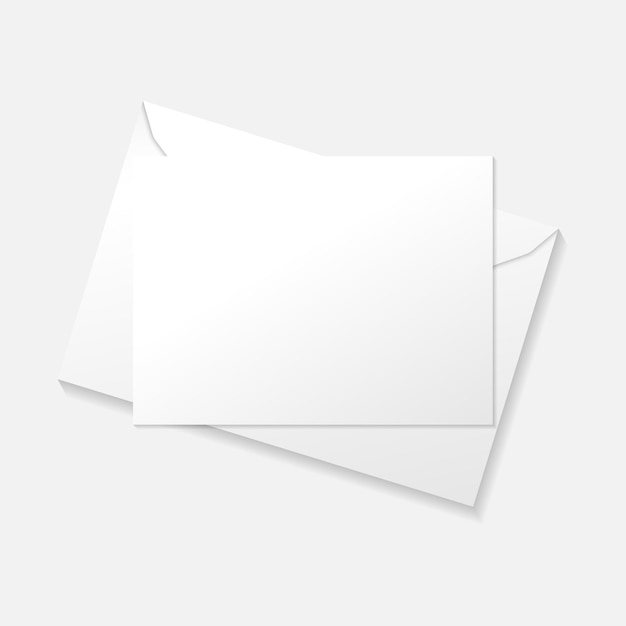 Vector white card on envelope flat lay top view template.