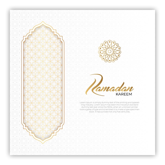 A white card with a design that says ramadan kareem.