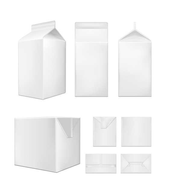 Вектор Белая картонная упаковка для напитков, сока и молока