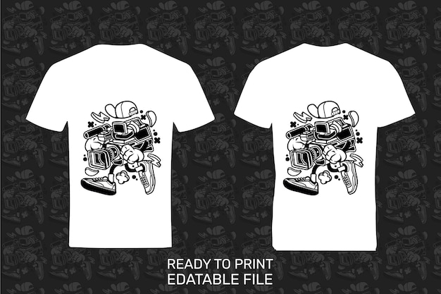 White cartoon t shirt front and back mockup isolated on black background