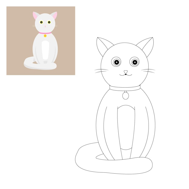 ピンクカラーの子供用塗り絵の白猫貴族