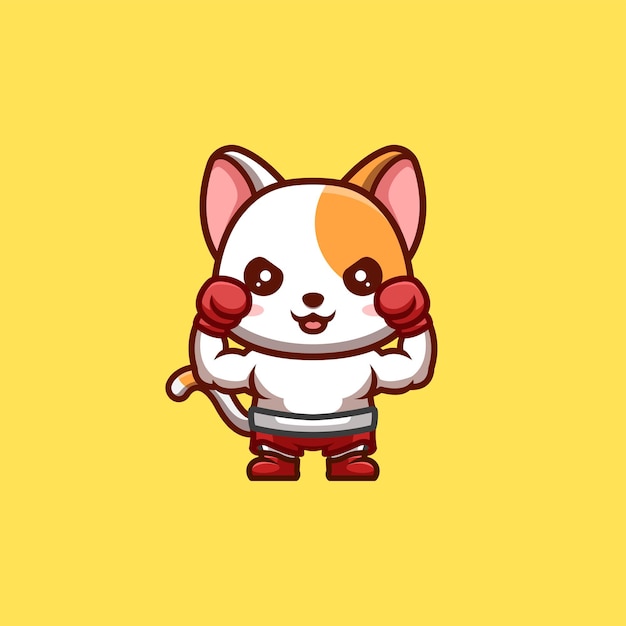 White Cat Boxer Cute Creative Kawaii Cartoon Mascot Logo