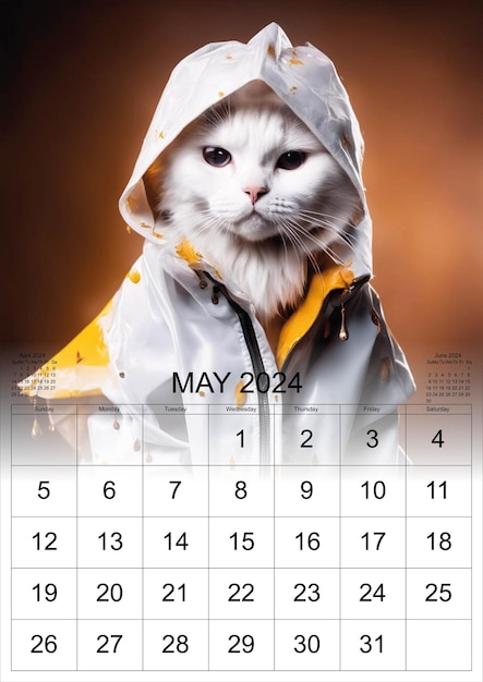 Vector white cat calendar 2024