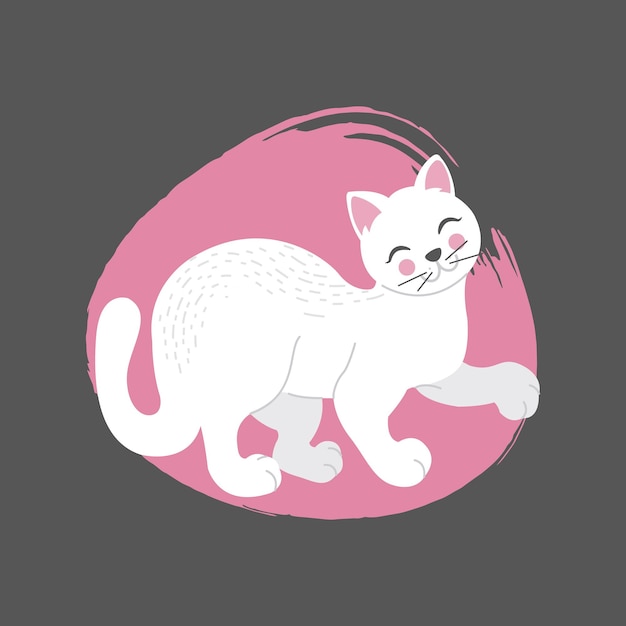 White cat in doodle style on dark background, vector eps 10 format