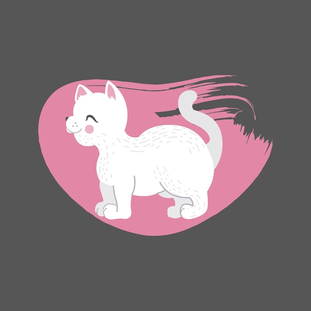 White cat in doodle style on dark background, vector eps 10 format