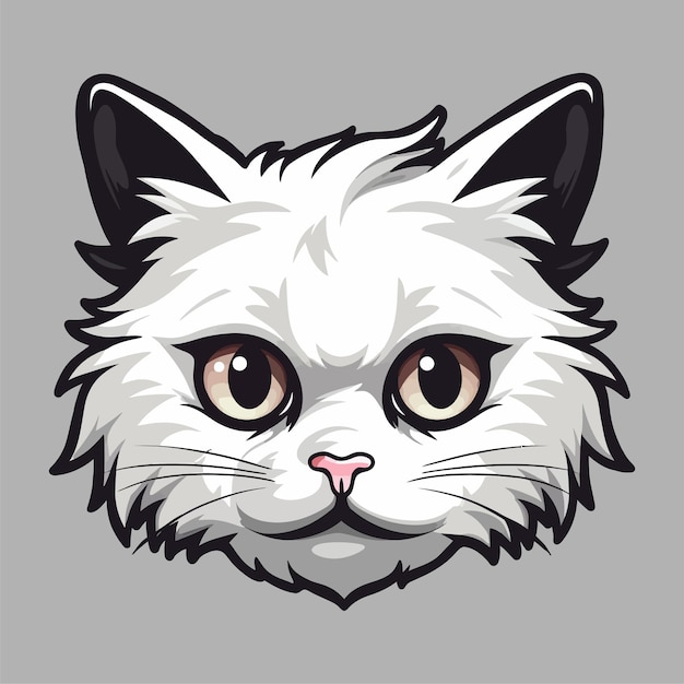 Вектор Логотип головы белой кошки, мультяшное лицо
