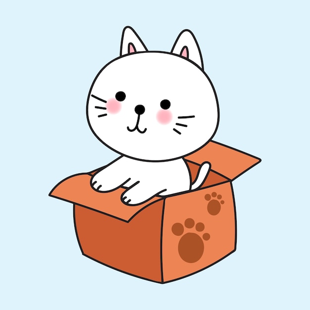 Vector the white cat is having fun playing with the box_p3