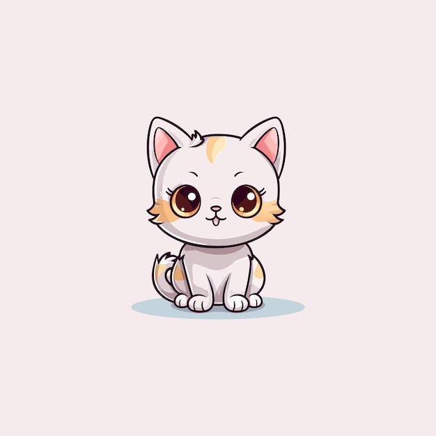 Векторная иллюстрация белой кошки кавайи
