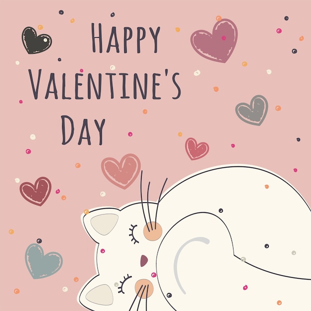 Vector white cat and valentines day