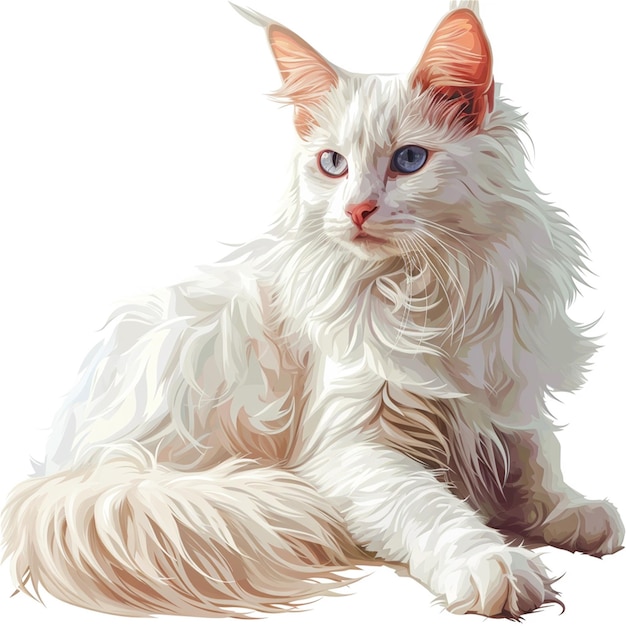Вектор Белая кошка с голубыми глазами, сидящая на белом фоне