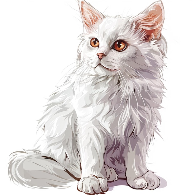 Белая кошка с голубыми глазами на белом фоне Векторная иллюстрация