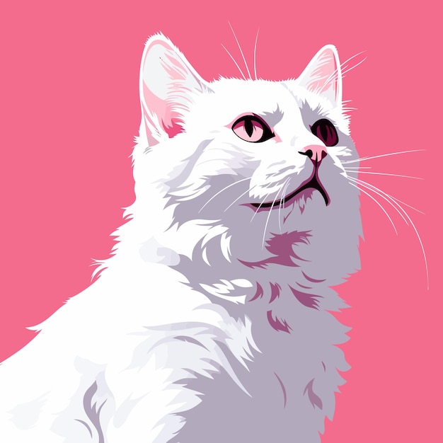 Vector white cat with pink background