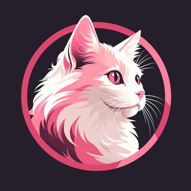 White Cat With Pink Eyes in Pink Circle