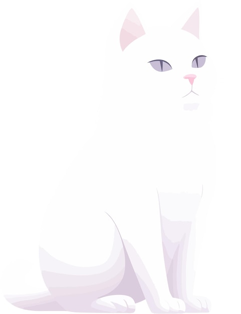 Vector white cat with purple eyes on a white background