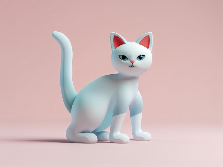 Vector white cat with a red background 3d illustration renderwhite render