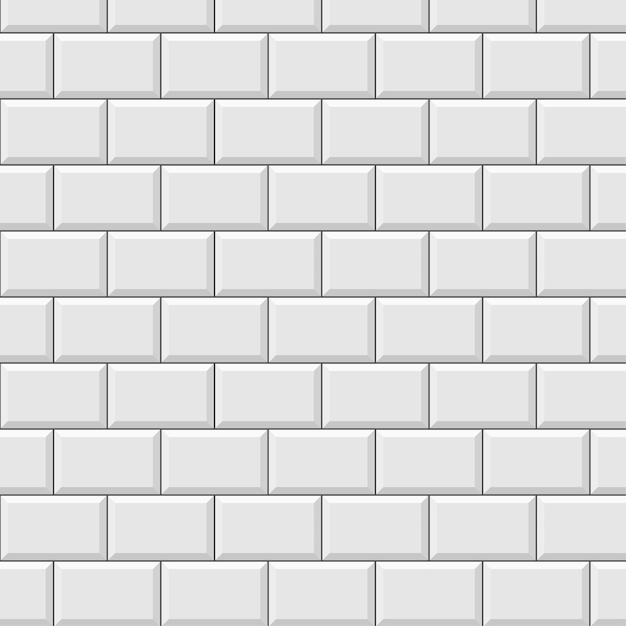 White ceramic brick tile wall with shadows seamless pattern Realistic retro tiles background Smooth vintage wall Vector illustration