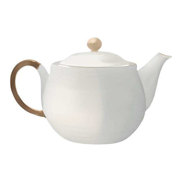 White ceramic teapot isolated hand drawn painting illustration