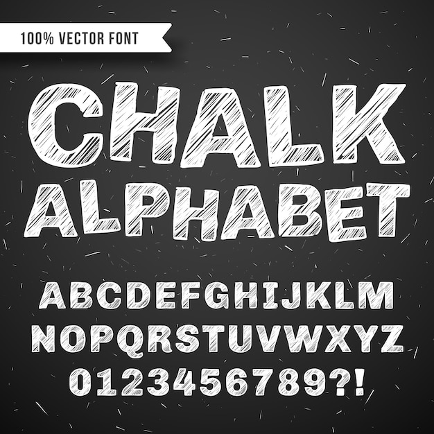 White chalk hand drawing vector alphabet