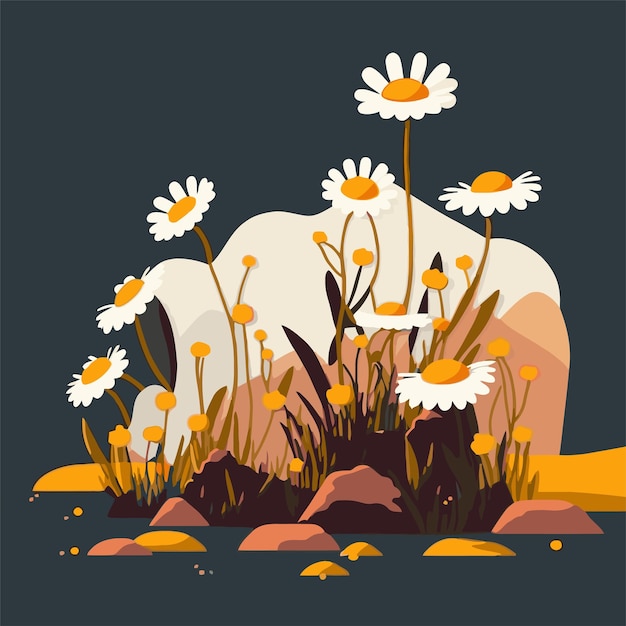 White chamomile flowers nature background illustration