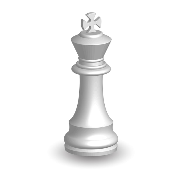 White chess piece king 3d on white background Board game chess Chess piece 3d renderVector