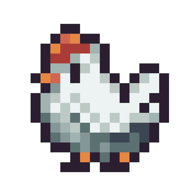 Icona di pixel art di pollo bianco uccello di campagna logo di animali da fattoria