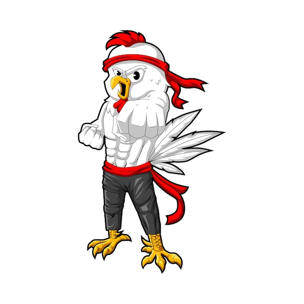 Vector white chicken rooster fighting pose