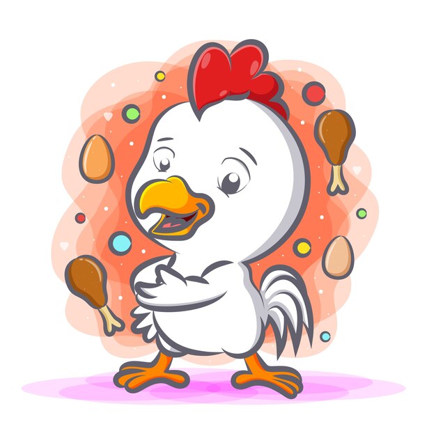 Vector white chicken with the fried chicken and eggs around him