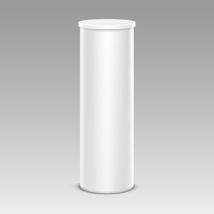 Vector white chips tin box container tube for package design close up isolated on background