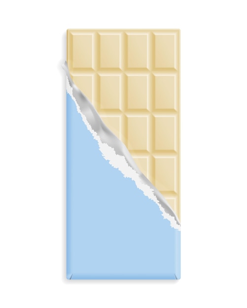 Bar di cioccolato bianco in un involucro blu