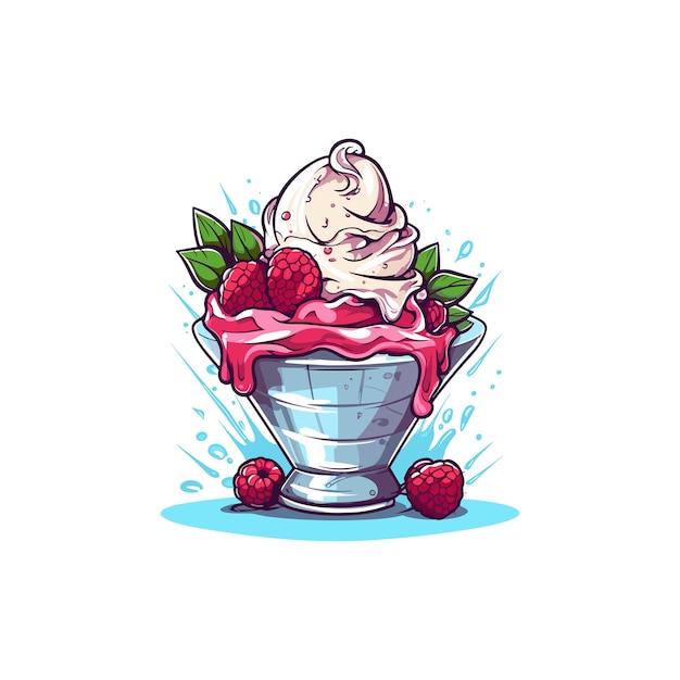 Vector white chocolate raspberry ice cream clip art illustration