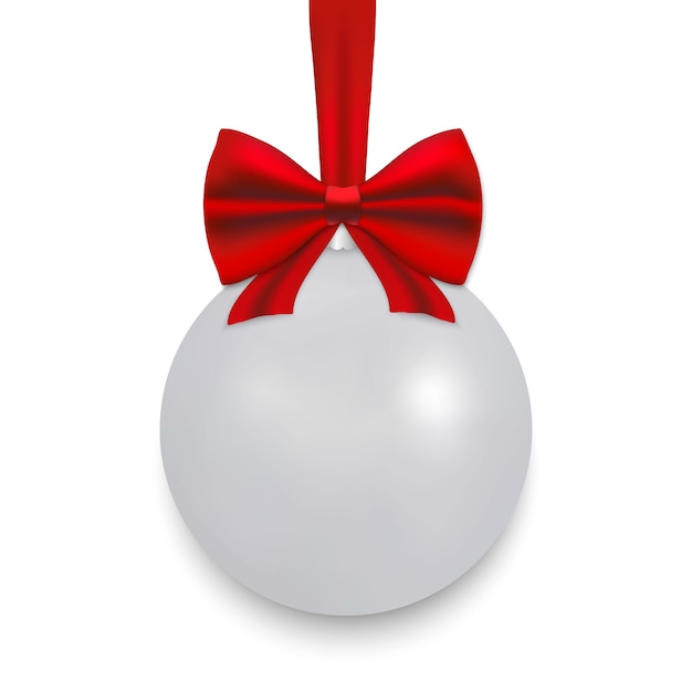 White Christmas ball with ribbon and a bow