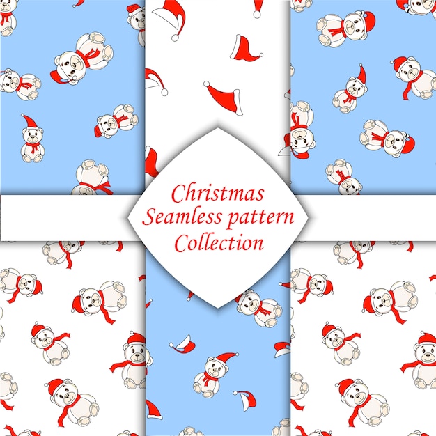 White christmas bears set of seamless pattern