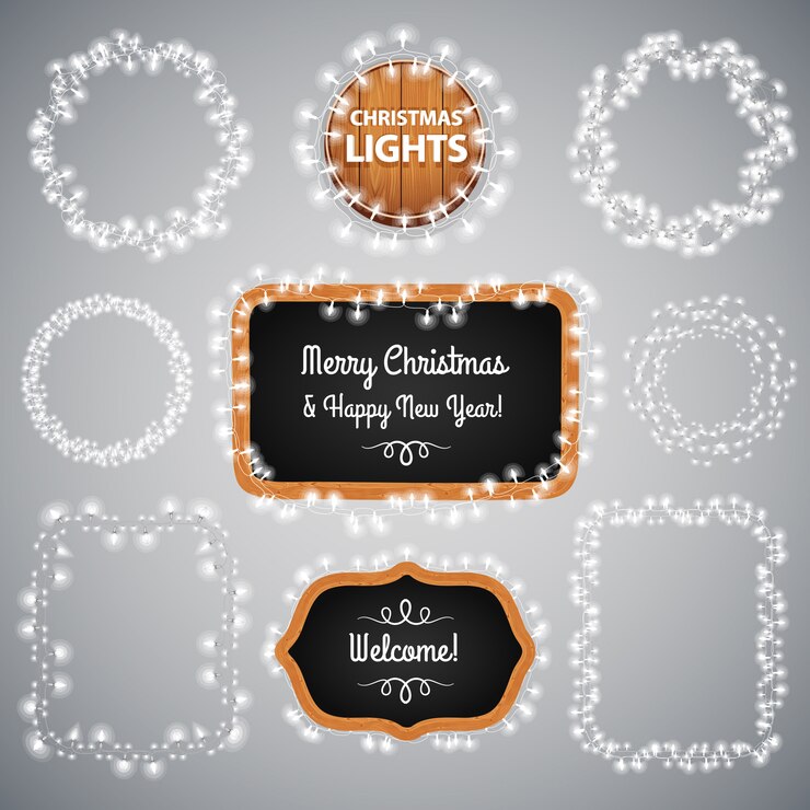 Vector white christmas lights on blackboard