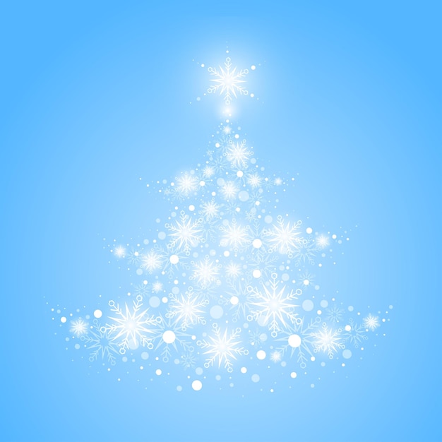 White Christmas tree from snowflakes on light blue background.