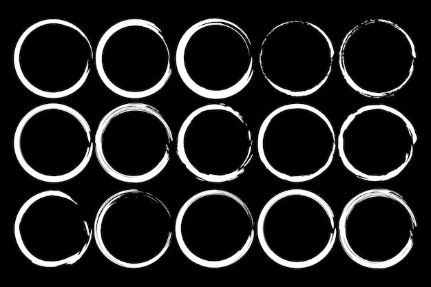 White circle of doodles on a black background set of handdrawn round frames stock photo