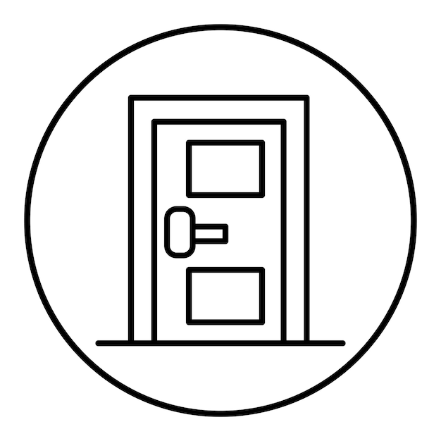 Vector a white circle with a door open and a sign that says  e