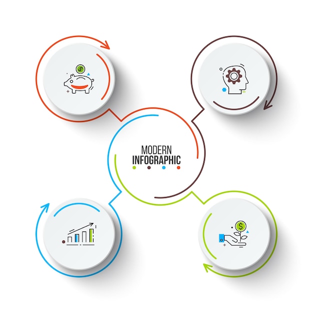 White circles with arrows strokes for infographic. Template for cycle diagram with 4 options.