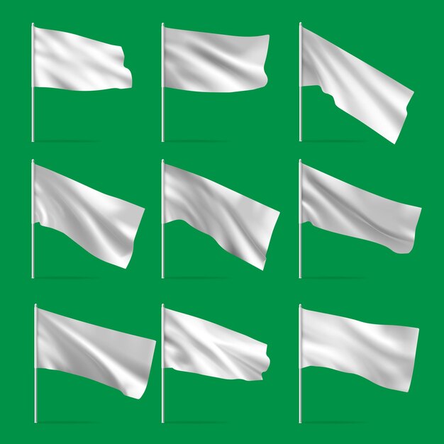 Белый чистый горизонтальный развевающийся шаблон флага макет векторного флага