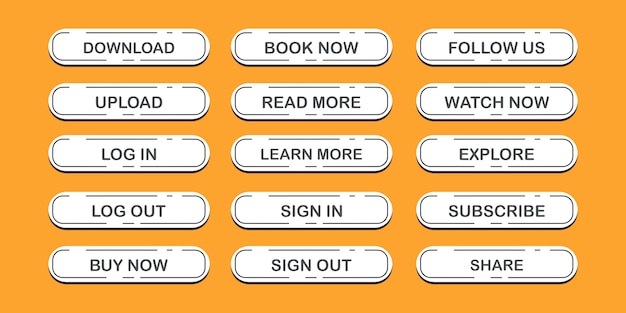 White clean landing page button for web social media app button set collection