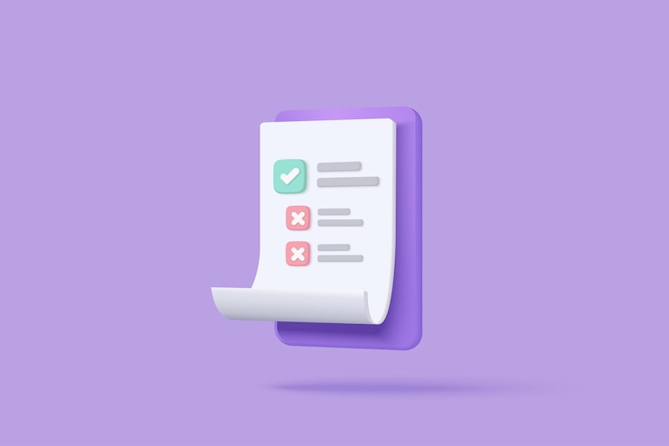 Vector white clipboard task management todo check list, efficient work on project plan, fast progress, level up concept, assignment and exam, productivity solution icon. 3d vector render on purple background