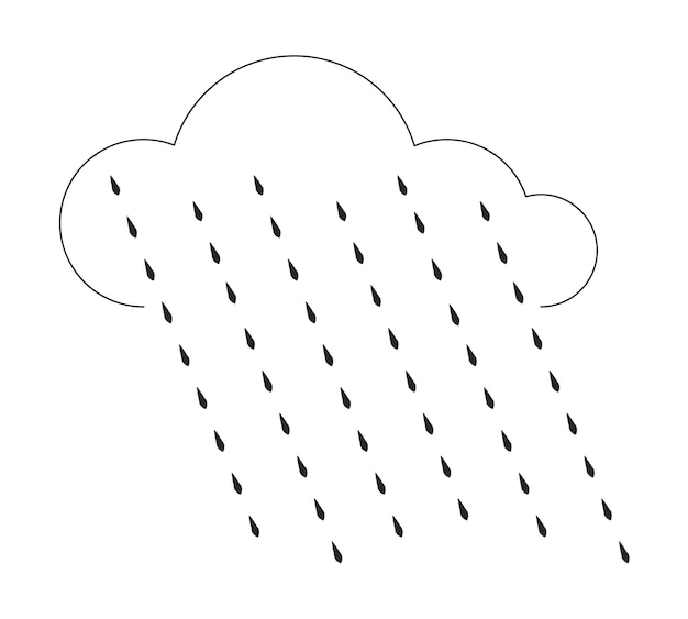 White cloud with rain droplets flat line black white vector object